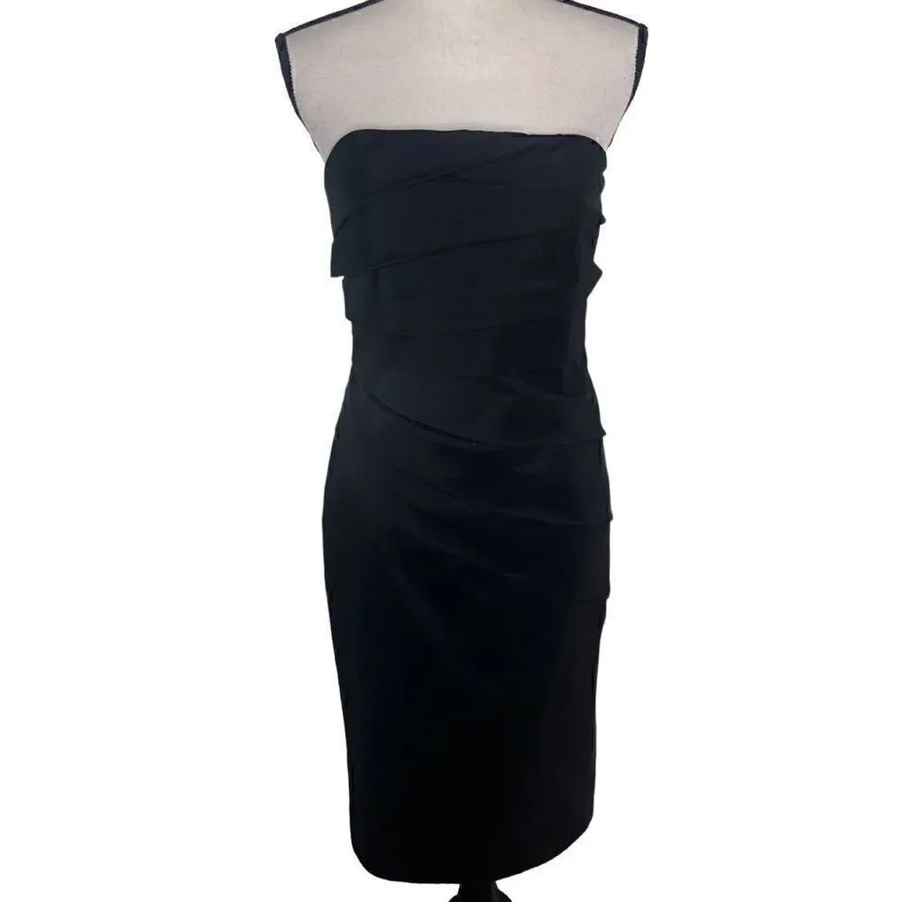 Phoebe Couture Black Strapless Shutter Pleat Sheath Dress Size 14 Mob Wife